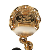 Vintage Chanel Large Chain Link Hoop Dangle Earrings Black Leather and Gold Plated Hardware - Thumbnail View 6