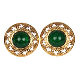 Vintage Chanel Round Gripoix Earrings Green Gold Plated Hardware - Thumbnail View 1
