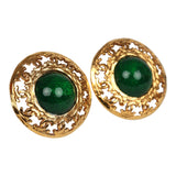Vintage Chanel Round Gripoix Earrings Green Gold Plated Hardware - Thumbnail View 2