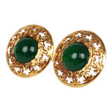 Vintage Chanel Round Gripoix Earrings Green Gold Plated Hardware - Thumbnail View 4