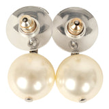 Pre-owned Chanel Small Crystal CC Pearl Drop Earrings Silver Tone Metal - Thumbnail View 4