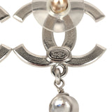 Pre-owned Chanel Large Crystal CC Pearl Drop Earrings Silver Tone Metal - Thumbnail View 5