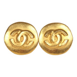 Vintage Chanel Small Round Hammered CC Earrings Gold Plated Hardware - Thumbnail View 1