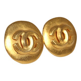 Vintage Chanel Small Round Hammered CC Earrings Gold Plated Hardware - Thumbnail View 2