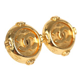 Vintage Chanel Small Round Border CC Clip On Earrings Gold Plated Hardware - Thumbnail View 2