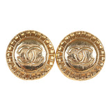 Vintage Chanel Small Round Sun Border CC Clip On Earrings Gold Plated Hardware - Thumbnail View 1