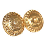 Vintage Chanel Small Round Sun Border CC Clip On Earrings Gold Plated Hardware - Thumbnail View 2
