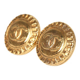 Vintage Chanel Small Round Sun Border CC Clip On Earrings Gold Plated Hardware - Thumbnail View 3