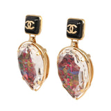 Chanel Tweed Drop Earrings Black Enamel Gold Tone Hardware - Thumbnail View 3