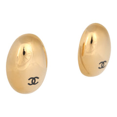 Chanel CC Oval Drop Earrings Black Resin, Gold Tone Hardware