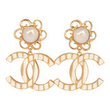 Chanel Resin Flower CC Drop Clip-On Earrings White Gold Tone Hardware - Thumbnail View 1