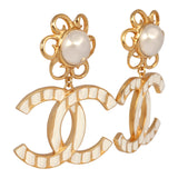 Chanel Resin Flower CC Drop Clip-On Earrings White Gold Tone Hardware - Thumbnail View 2