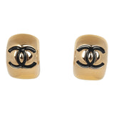 Chanel Mini CC Hoop Stud Earrings Black Resin, Gold Tone Hardware - Thumbnail View 1