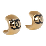 Chanel Mini CC Hoop Stud Earrings Black Resin, Gold Tone Hardware - Thumbnail View 2