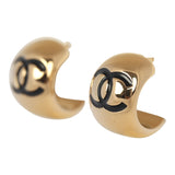 Chanel Mini CC Hoop Stud Earrings Black Resin, Gold Tone Hardware - Thumbnail View 5