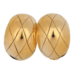 Vintage Chanel CC Quilted Hoop Clip On Earrings Gold Plated Hardware