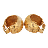 Vintage Chanel CC Quilted Hoop Clip On Earrings Gold Plated Hardware - Thumbnail View 4