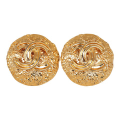Vintage Chanel Round CC Coco Textured Clip on Earrings Gold Plated Hardware