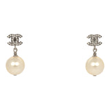 Chanel Small Crystal CC Pearl Drop Earrings White Faux Pearl, Silver Tone Hardware - Thumbnail View 1