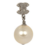 Chanel Small Crystal CC Pearl Drop Earrings White Faux Pearl, Silver Tone Hardware - Thumbnail View 2
