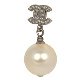 Chanel Small Crystal CC Pearl Drop Earrings White Faux Pearl, Silver Tone Hardware - Thumbnail View 4