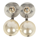 Chanel Small Crystal CC Pearl Drop Earrings White Faux Pearl, Silver Tone Hardware - Thumbnail View 3