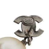 Chanel Small Crystal CC Pearl Drop Earrings White Faux Pearl, Silver Tone Hardware - Thumbnail View 5