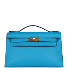 Hermes Kelly Pochette Bleu Frida Swift Gold Hardware