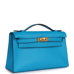 Hermes Kelly Pochette Bleu Frida Swift Gold Hardware