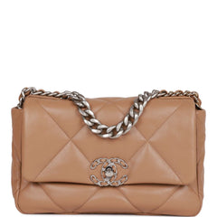 Chanel Medium 19 Flap Bag Dark Beige Calfskin Mixed Hardware