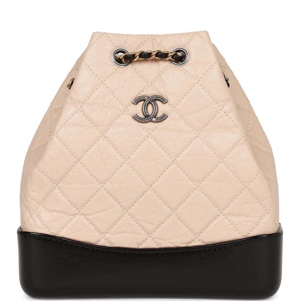 CHANEL Aged Calfskin Quilted Small Gabrielle Backpack Beige Black 1226062
