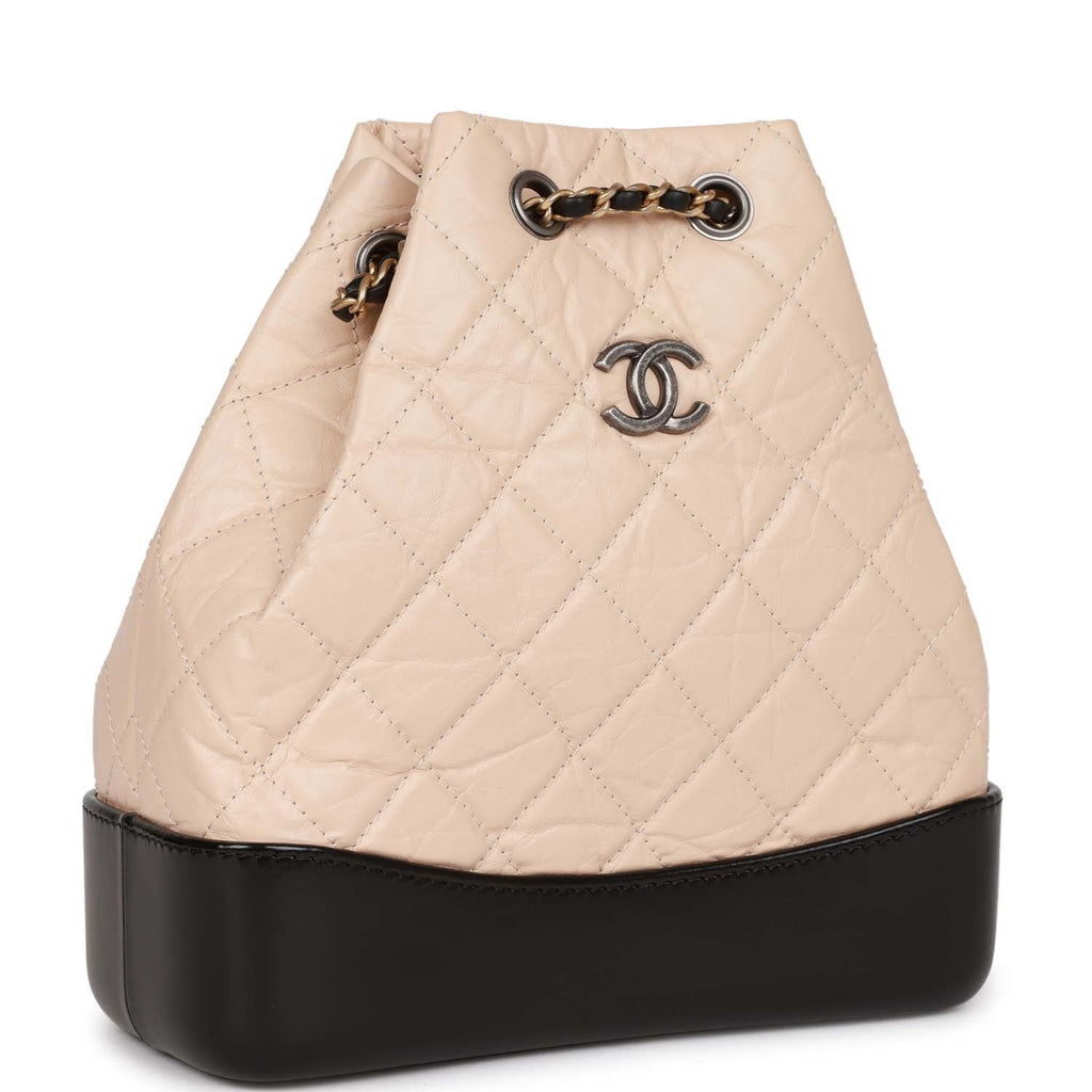 Chanel Small Gabrielle Backpack Beige and Black Aged Calfskin Mixed Hardware