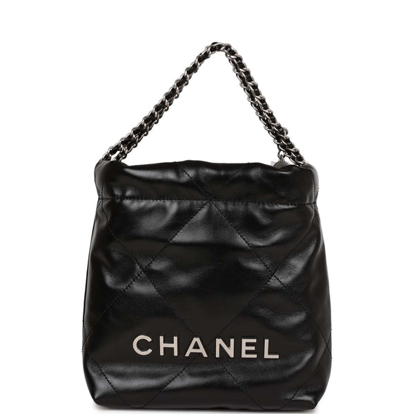 Chanel Black Quilted Calfskin Imitation Pearl Strap Mini 22 Hobo Bag Gold Hardware, 2023 (Like New)
