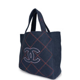 Chanel Coco Beach Tote Navy Terry Cloth with Towel/Pouch