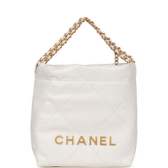 Chanel Mini 22 Bag White Calfskin Antique Gold Hardware