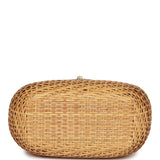 Vintage Chanel Basket Bag Denim and Rattan Wicker Gold Hardware