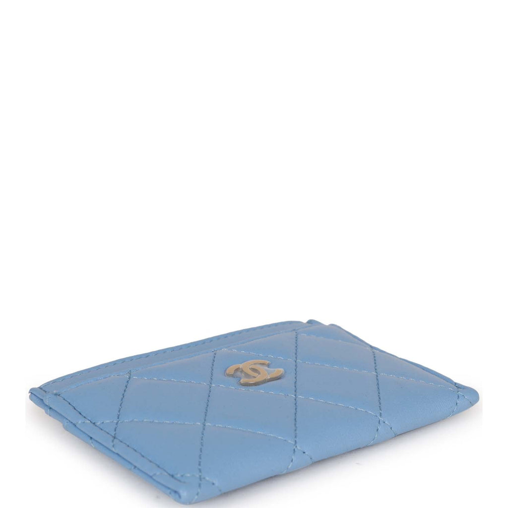 Classic card holder - Lambskin & silver-tone metal, blue — Fashion