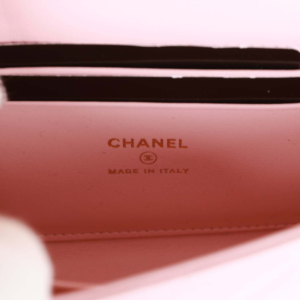 Chanel Rose Quilted Caviar Leather O-Phone Holder with Chain Bag and Removable Pouch