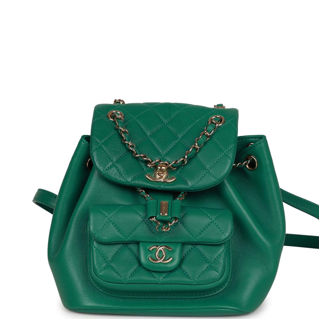 CHANEL Lambskin Quilted Small Duma Drawstring Backpack Green 1245735