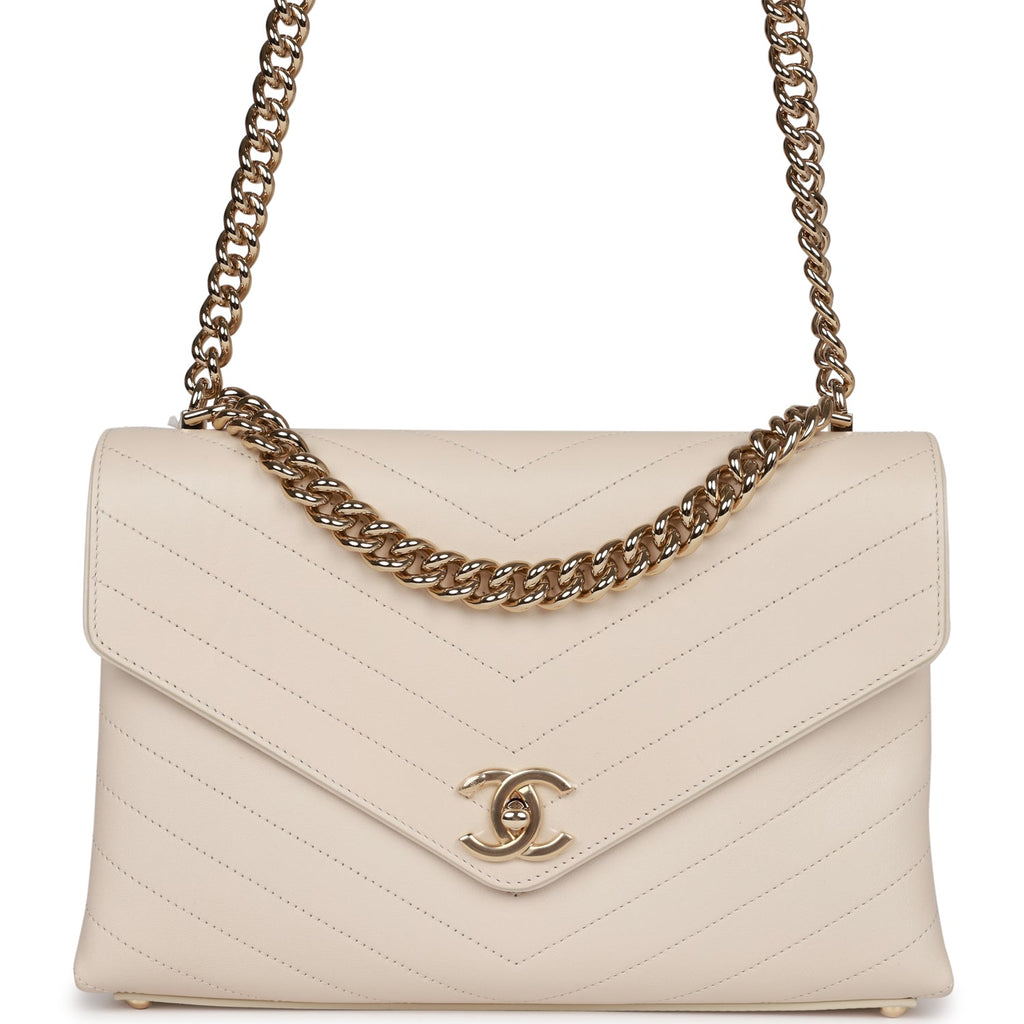Pre-owned Chanel Envelope Shoulder Flap Bag Ivory Chevron Lambskin