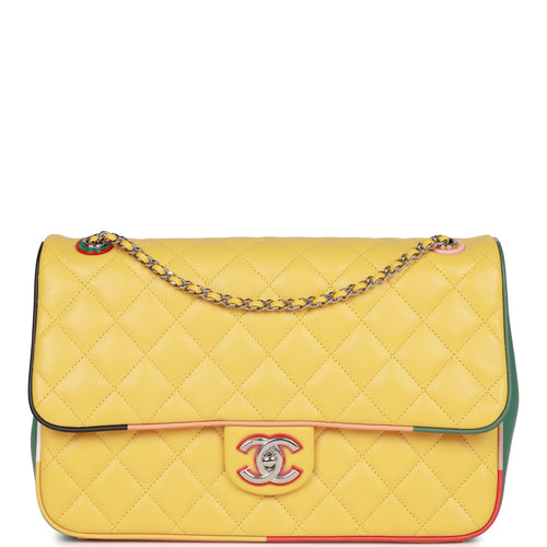 Chanel Cuba Color Flap Bag Yellow Lambskin Silver Hardware