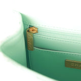 Chanel Mini Square Flap with Top Handle Turquoise and Ecru Tweed Antique Gold Hardware
