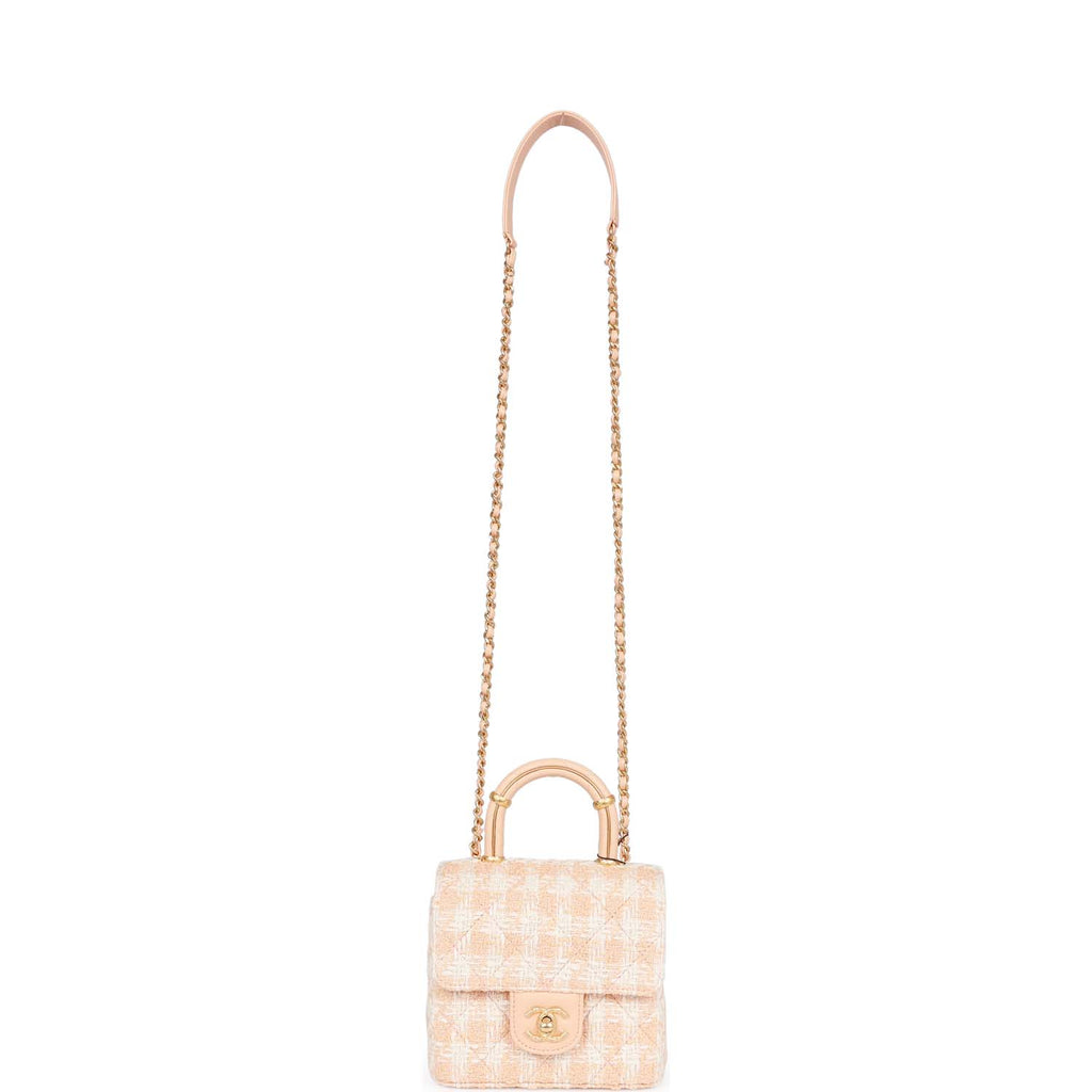 Chanel Mini Square Flap with Top Handle Light Orange and Ecru Tweed An –  Madison Avenue Couture
