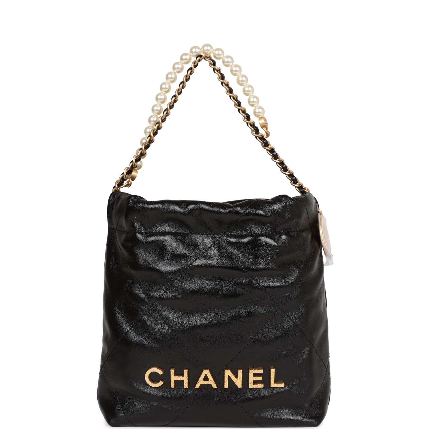 Chanel Mini 22 Bag Black Calfskin and Pearl Antique Gold Hardware ...