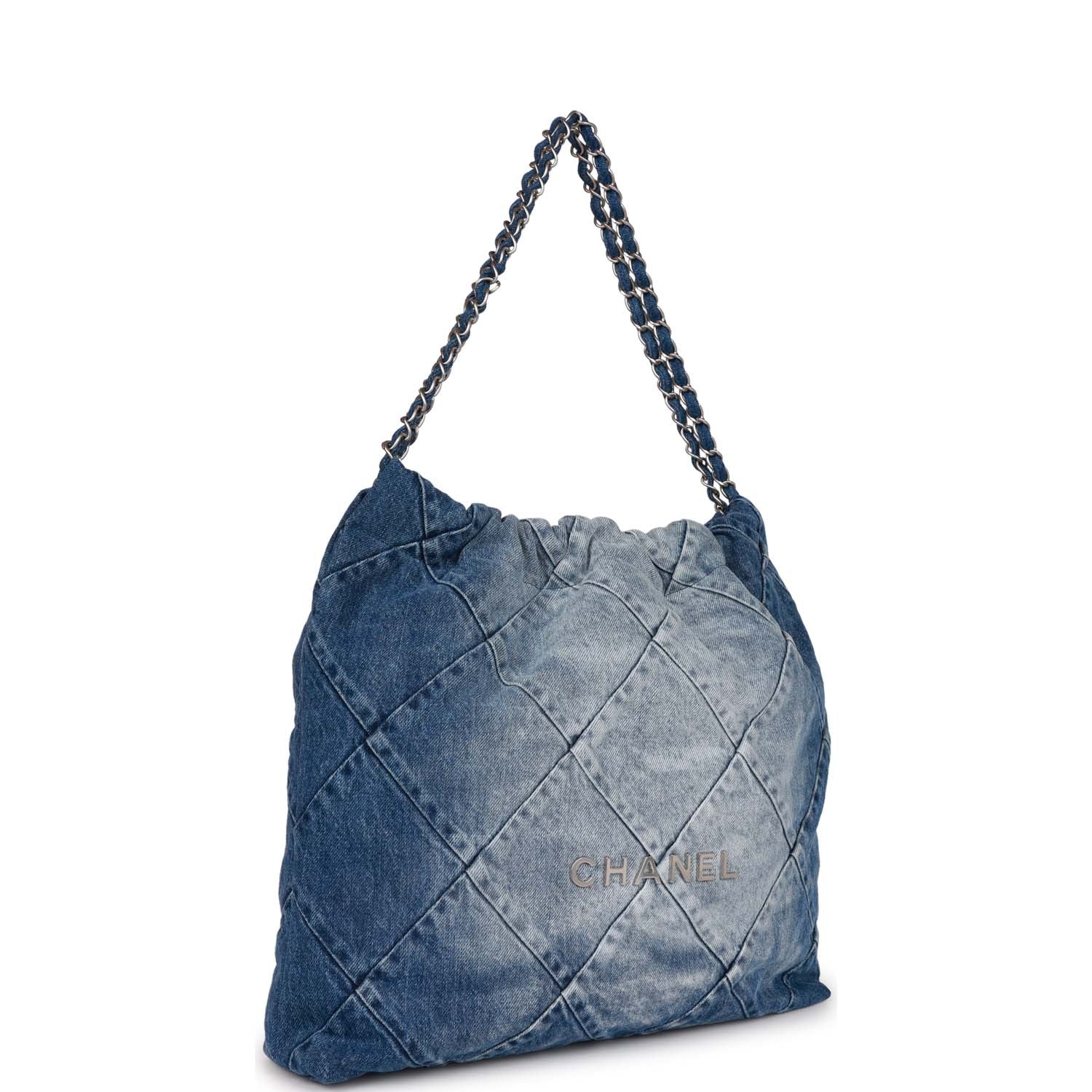 Chanel Large 22 Bag Faded Blue Denim Silver Hardware