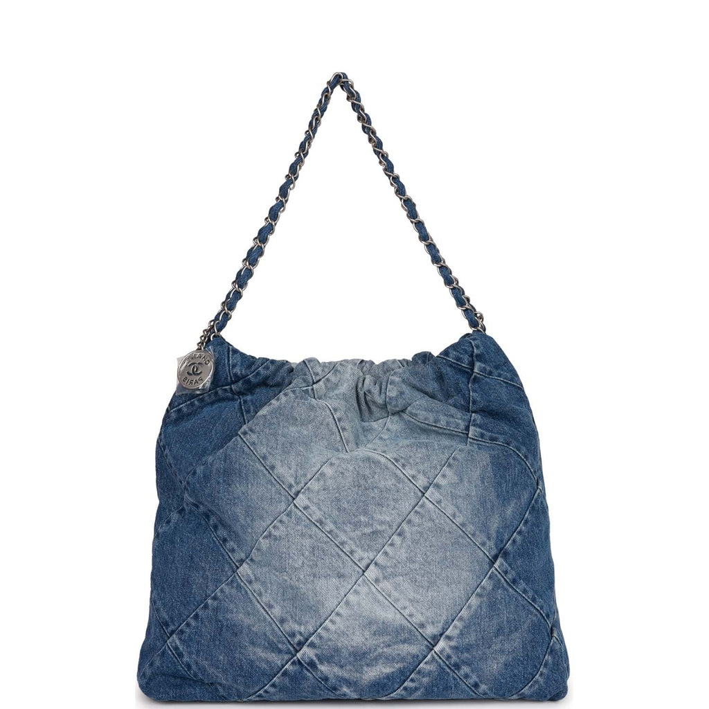 Chanel Hobo Maxi Bag Hand Shoulder Purse Print Denim Blue AS3127 Woman Auth  New