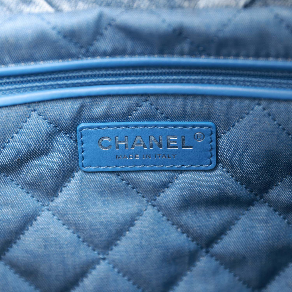 Chanel Large 22 Bag Faded Blue Denim Silver Hardware