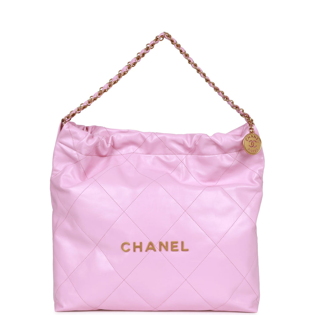 Chanel 22 Mini White Pearl Shiny Crumpled Calfskin Quilted Chain Bag w/Box