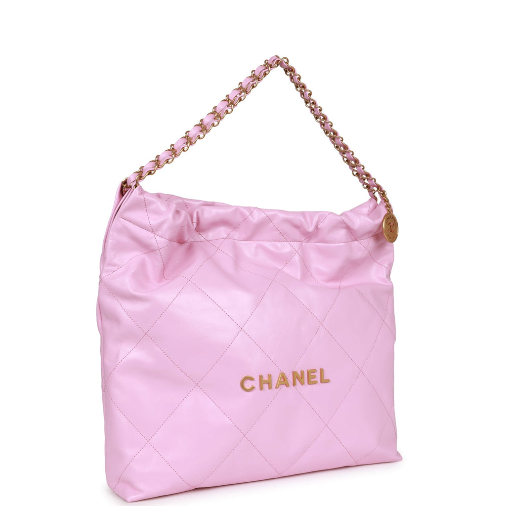 Chanel 22 mini handbag, Shiny calfskin & rainbow metal, coral pink —  Fashion