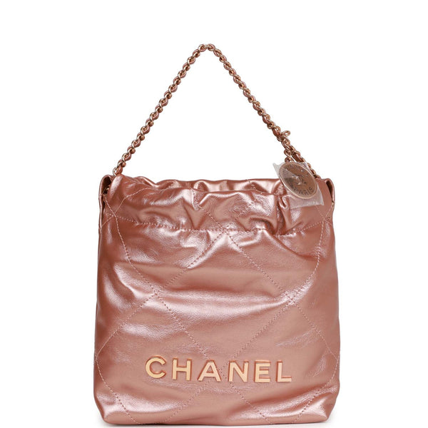 Chanel Mini 22 Bag Rose Gold Iridescent Calfskin Rose Gold